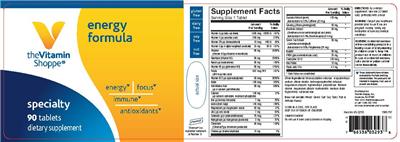 Photo of the The Vitamin Shoppe Energy Formula label