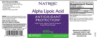 Photo of the Natrol Alpha Lipoic Acid 600 mg label