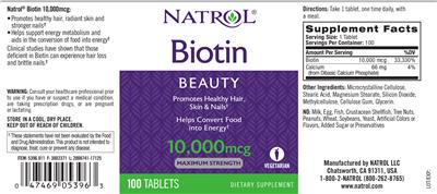 Photo of the Natrol Biotin 10,000 mcg label