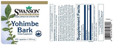 Photo of the Swanson Premium Brand Yohimbe Bark 300 mg label