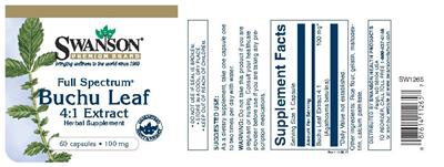 Photo of the Swanson Premium Brand Full Spectrum Buchu Leaf 4:1 Extract 100 mg label