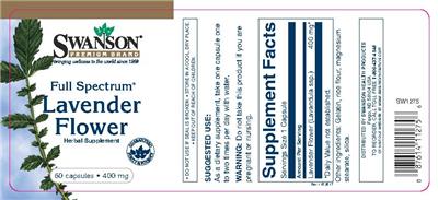Photo of the Swanson Premium Brand Full Spectrum Lavender Flower 400 mg label