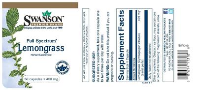 Photo of the Swanson Premium Brand Full Spectrum Lemongrass 400 mg label