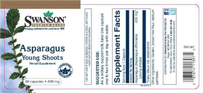 Photo of the Swanson Premium Brand Asparagus Young Shoots 400 mg label