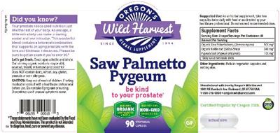 Photo of the Oregon's Wild Harvest Saw Palmetto Pygeum label