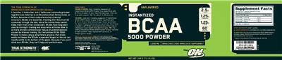 Photo of the ON Optimum Nutrition Instantized BCAA 5000 Powder label