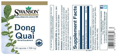 Photo of the Swanson Premium Brand Dong Quai 530 mg label
