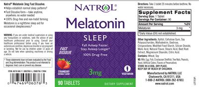 Photo of the Natrol Melatonin 3 mg Strawberry label