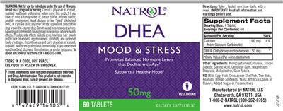 Photo of the Natrol DHEA 50 mg label