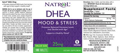 Photo of the Natrol DHEA 25 mg label