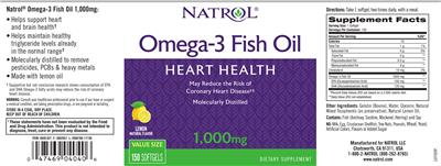 Photo of the Natrol Omega-3 Fish Oil 1,000 mg Lemon label