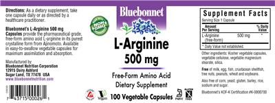 Photo of the Bluebonnet L-Arginine 500 mg label