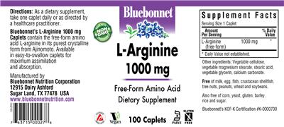Photo of the Bluebonnet L-Arginine 1000 mg label