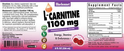 Photo of the Bluebonnet L-Carnitine 1100 mg Natural Raspberry label