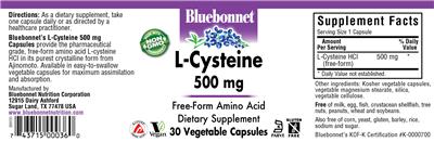 Photo of the Bluebonnet L-Cysteine 500 mg label