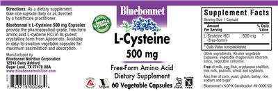 Photo of the Bluebonnet L-Cysteine 500 mg label
