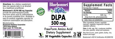 Photo of the Bluebonnet DLPA 500 mg label