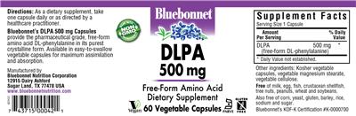 Photo of the Bluebonnet DLPA 500 mg label