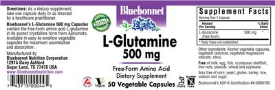 Photo of the Bluebonnet L-Glutamine 500 mg label