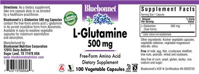 Photo of the Bluebonnet L-Glutamine 500 mg label