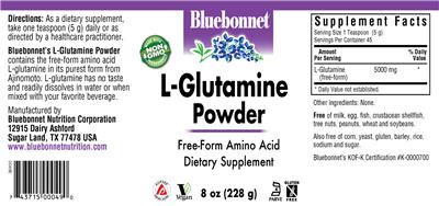 Photo of the Bluebonnet L-Glutamine Powder label