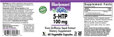 Photo of the Bluebonnet 5-HTP 100 mg label