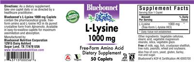Photo of the Bluebonnet L-Lysine 1000 mg label