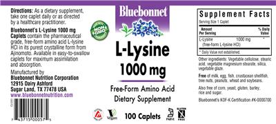 Photo of the Bluebonnet L-Lysine 1000 mg label