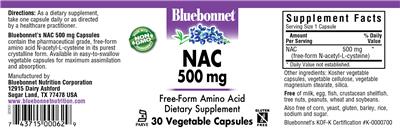 Photo of the Bluebonnet NAC 500 mg label