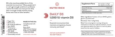 Photo of the Nutri-RIch Daily D3 1,000 IU label