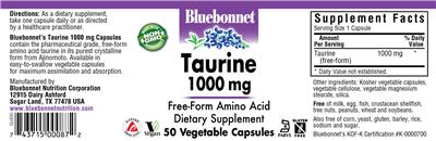 Photo of the Bluebonnet Taurine 1000 mg label