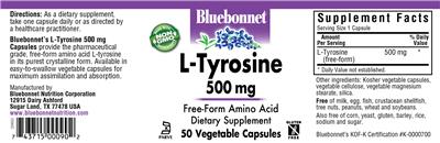 Photo of the Bluebonnet L-Tyrosine 500 mg label