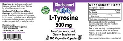 Photo of the Bluebonnet L-Tyrosine 500 mg label