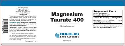 Photo of the Douglas Laboratories Magnesium Taurate 400 label