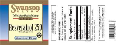 Photo of the Swanson Ultra Resveratrol 250 mg label