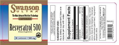 Photo of the Swanson Ultra Resveratrol 500 mg label
