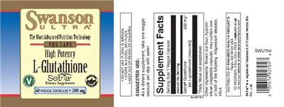 Photo of the Swanson Ultra High Potency L-Glutathione 200 mg label