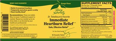 Photo of the Terry Naturally Immediate Heartburn Relief Orange Flavor label