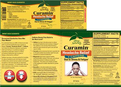 Photo of the Terry Naturally Curamin Headache Relief + Caffeine label