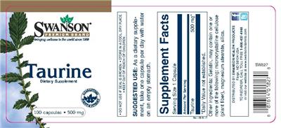 Photo of the Swanson Premium Brand Taurine 500 mg label
