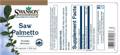 Photo of the Swanson Premium Brand Saw Palmetto 540 mg label