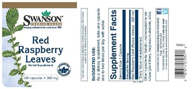 Photo of the Swanson Premium Brand Red Raspberry Leaves 380 mg label