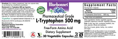 Photo of the Bluebonnet L-Tryptophan 500 mg label