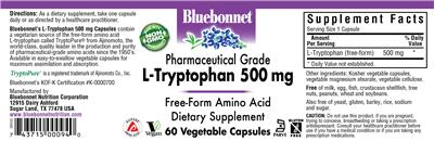 Photo of the Bluebonnet L-Tryptophan 500 mg label