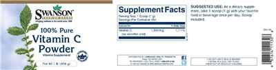 Photo of the Swanson Premium Brand 100% Pure Vitamin C Powder label