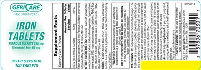 Photo of the Geri-Care Iron Tablets 65 mg label