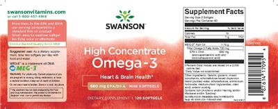 Photo of the Swanson High Concentrate Omega-3 label