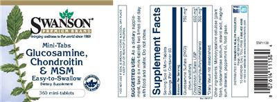 Photo of the Swanson Premium Brand Mini-Tabs Glucosamine, Chondroitin & MSM label