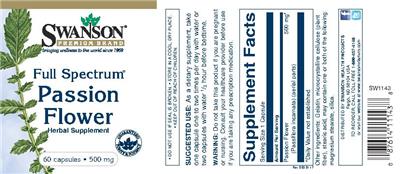 Photo of the Swanson Premium Brand Full Spectrum Passion Flower 500 mg label