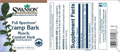 Photo of the Swanson Premium Brand Full Spectrum Cramp Bark 500 mg label